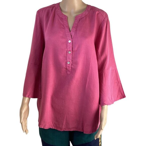 Chicos denim pullover bell 3/4 sleeve top size 2 pink - Picture 1 of 4